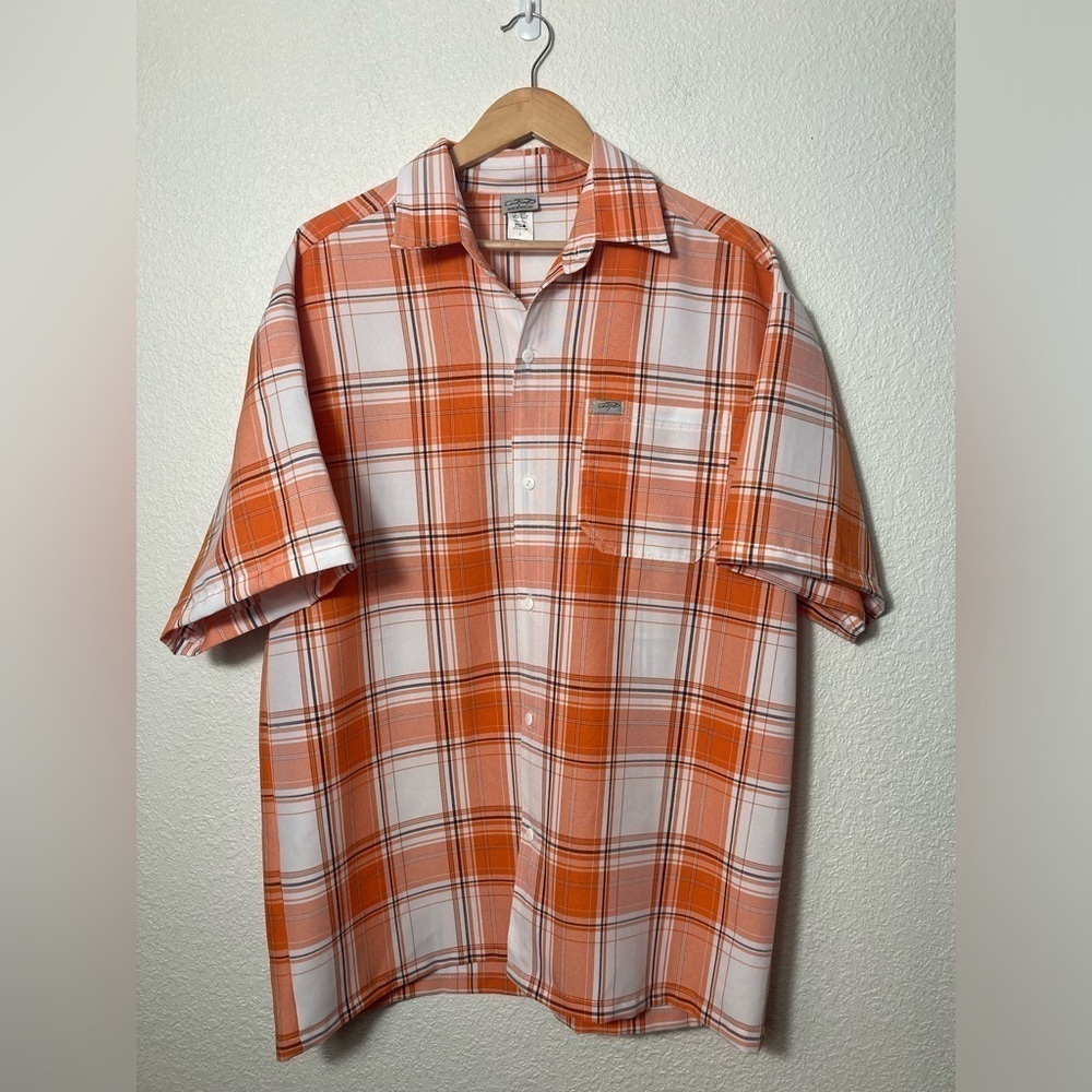 Cal Top orange plaid button down shirt Large